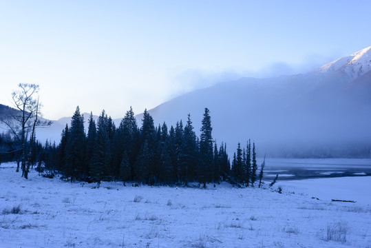 雪山晨霧