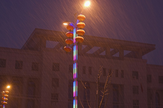 路燈 雪花 燈籠 燈光 凌晨