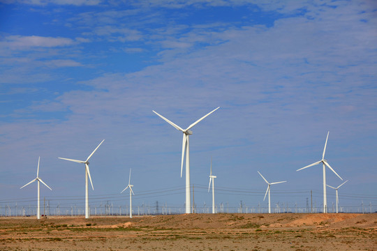 戈壁灘上的風(fēng)力發(fā)電機(jī)組