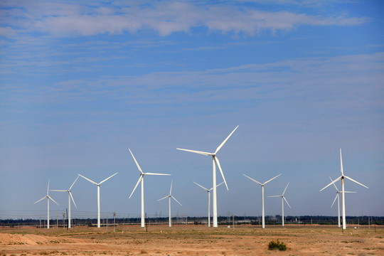 戈壁灘上的風(fēng)力發(fā)電機(jī)組