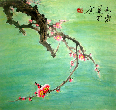國畫紅梅一枝春
