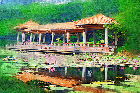 油畫 亭子