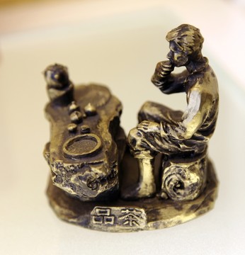品茶銅雕