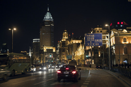 上海 外灘 夜景 街道 建筑群