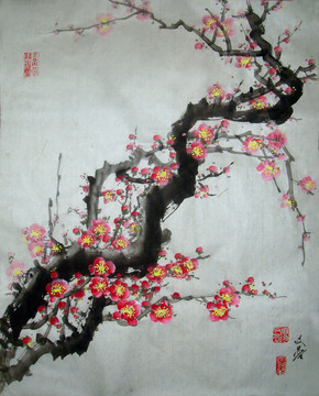 國畫紅梅