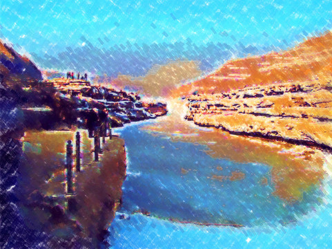 河岸風(fēng)景畫