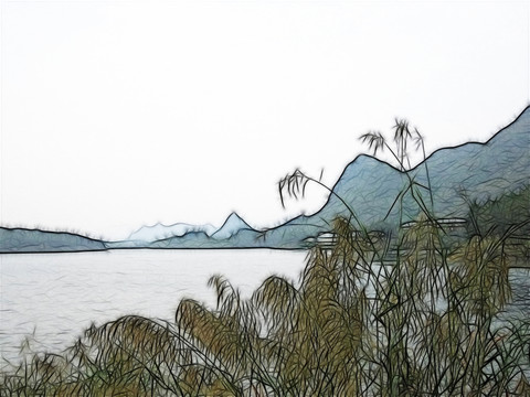湖泊風(fēng)景畫