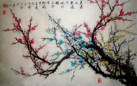 國(guó)畫(huà)梅開(kāi)五福