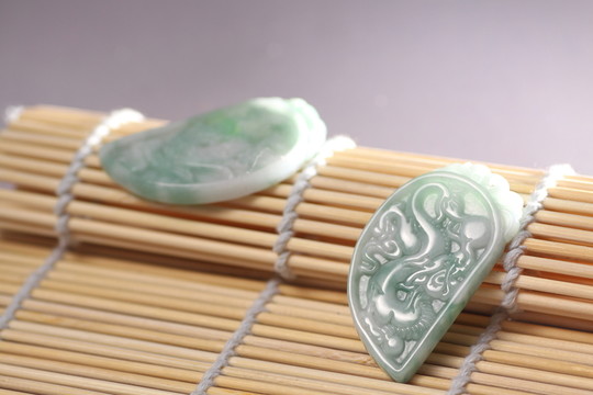 龍鳳對玉牌 青玉 玉龍 玉鳳