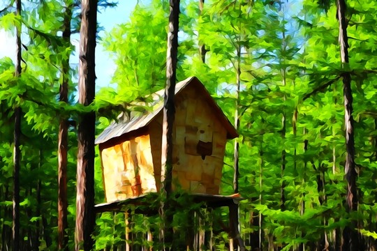 電腦水彩畫 獵鄉(xiāng)樹屋