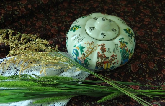 窩瓜瓷罐 麥穗草