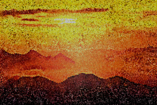 抽象畫 山峰 日出