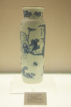 清代順治年青花耕子歷山圖筒瓶