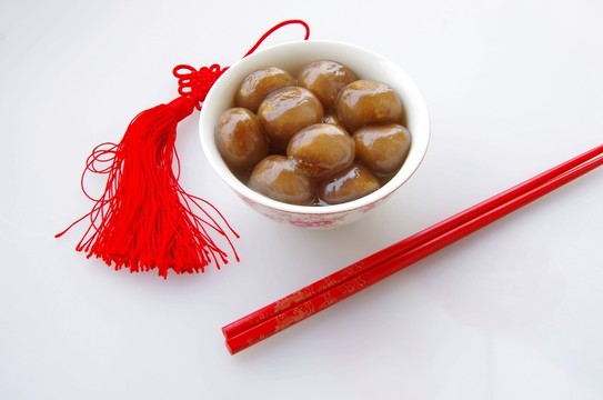 水晶紅棗湯圓 中國結(jié) 紅色筷子