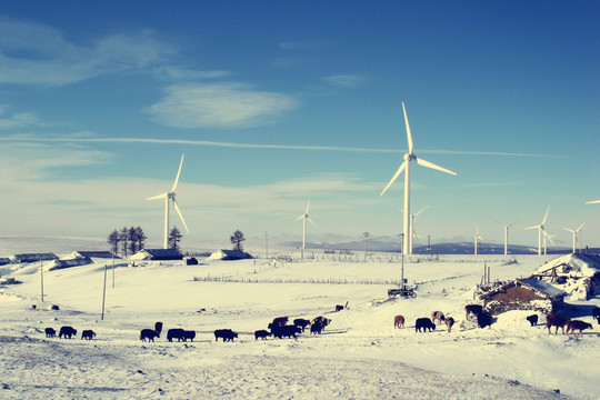 雪地中的風力發(fā)電機