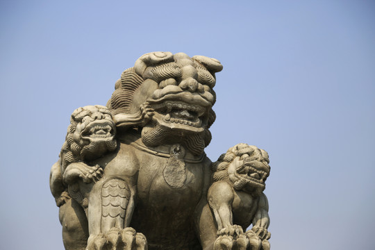 北京盧溝橋上的石獅子母子