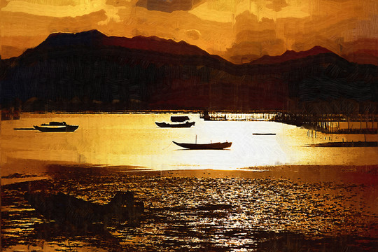 湖泊風(fēng)景油畫