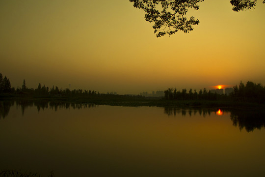 長沙洋湖濕地公園日落夕陽