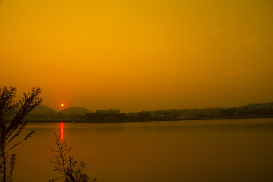 長(zhǎng)沙后湖日落夕陽(yáng)