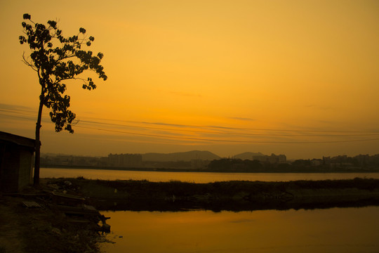 長(zhǎng)沙后湖日落夕陽