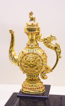 花絲鑲嵌 銀鍍金 龍壺