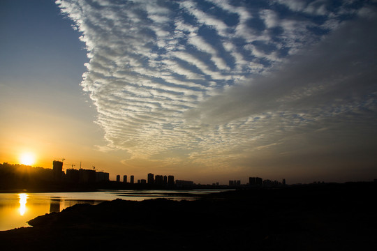松雅湖日落夕陽剪影