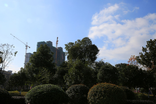 城市 園林 山水 藍天 白云