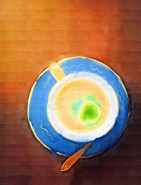 愛心茶杯靜物油畫