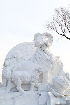 山羊雪雕