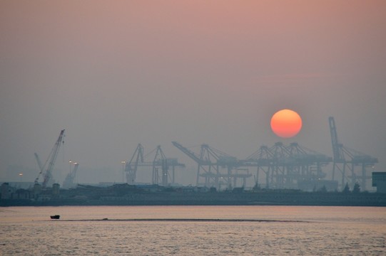 夕陽港口圖片