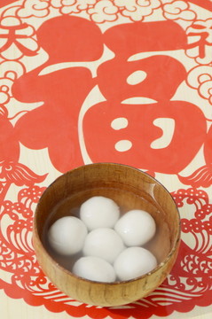 福字剪紙和湯圓圖