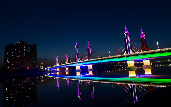 北京通州玉帶河橋夜景