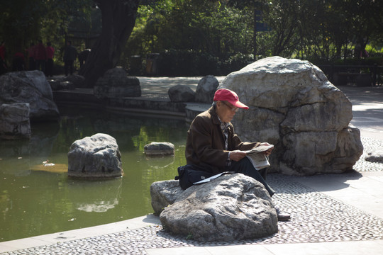 公園閱讀的老人