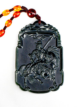 玉雕 關(guān)公 關(guān)公飛馬 墨玉