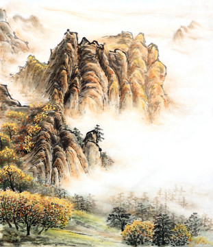 金秋山林 金山 樹(shù)木 云海