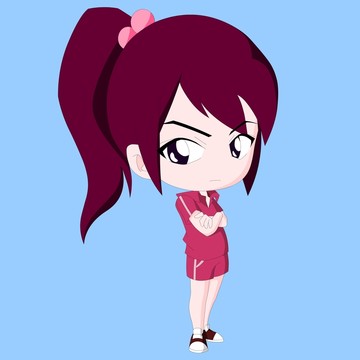 Q版動漫卡通手繪馬尾 女孩