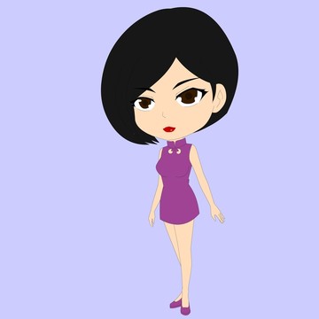 Q版卡通動(dòng)漫旗袍手繪女孩