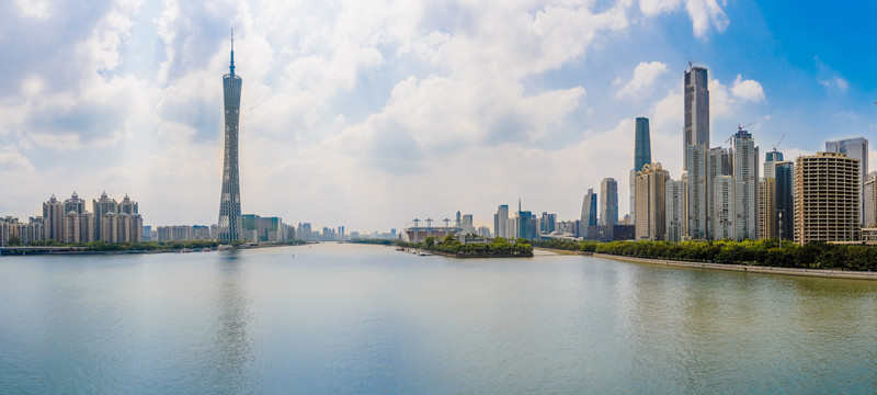 珠江河廣州塔海心沙珠江新城全景