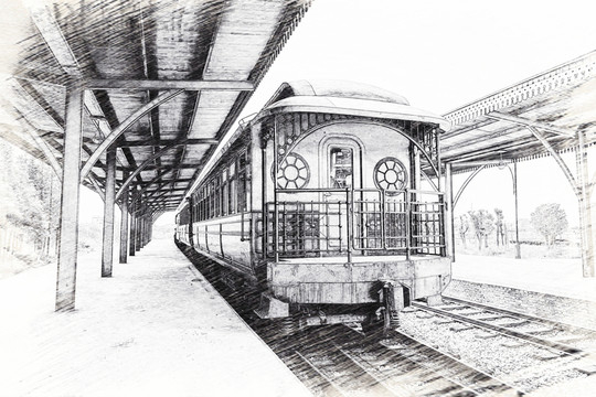 蒸汽火車素描