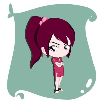 Q版動漫卡通手繪馬尾 女孩