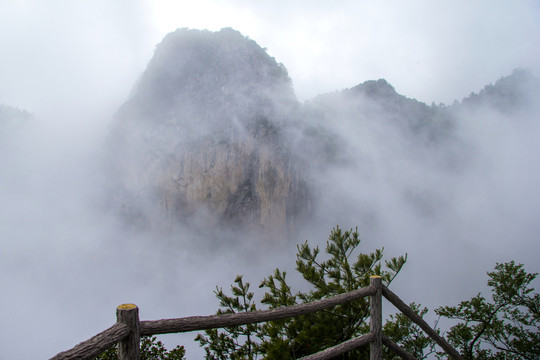 霧中的山巒起伏