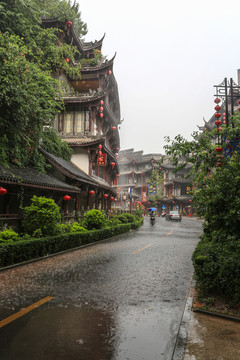 泸州叙永鱼凫古街雨景