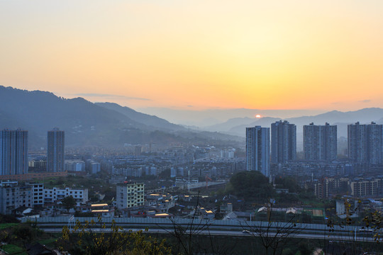敘永新區(qū)高樓群晚霞夕陽(yáng)