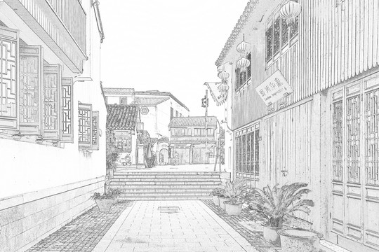 蘇州古鎮(zhèn)線描（未分層）