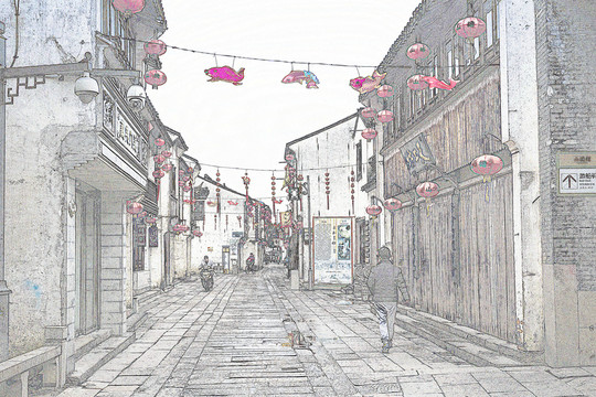 蘇州古鎮(zhèn)線描（未分層）