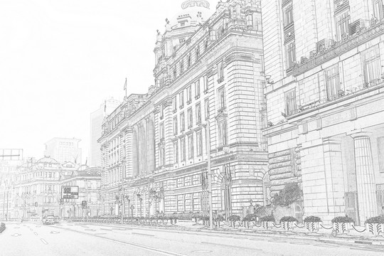 上海外灘老建筑線描（未分層）