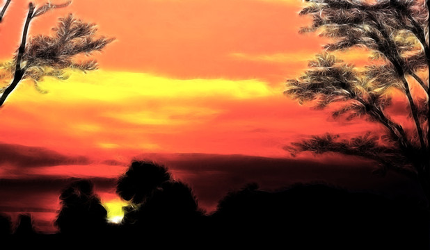 夕陽(yáng)風(fēng)景油畫