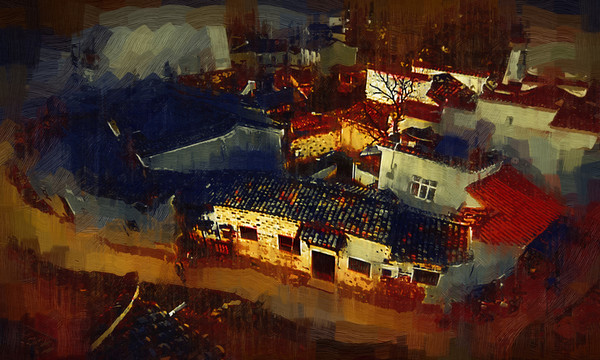 鄉(xiāng)村建筑裝飾畫