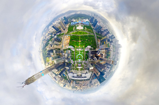 航拍深圳中心CBD 全景小行星