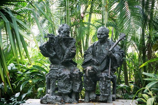 廣州 沙面 人物 銅雕 藝人